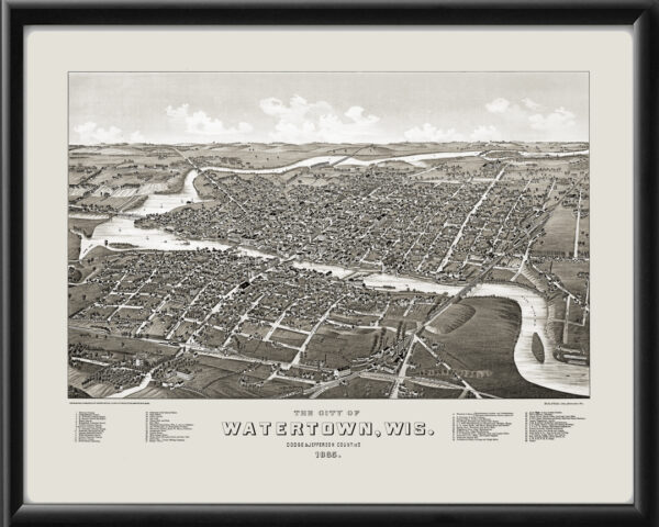 Watertown WI 1885 Henry Wellge TM Bird's Eye View Map
