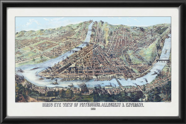 Restored 1859 Bird's Eye View Map of Pittsburgh