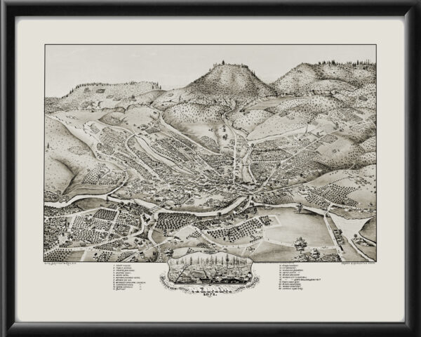 Nevada City CA 1871 Birds Eye View Map