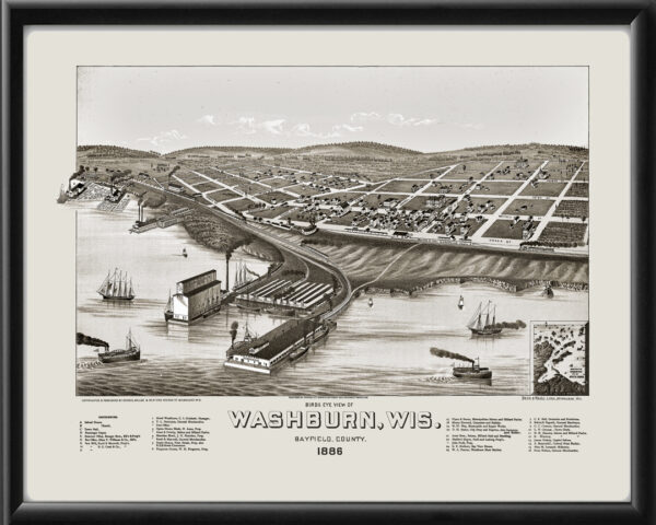 Washburn WI 1886 Henry Wellge TM Bird's Eye View Map