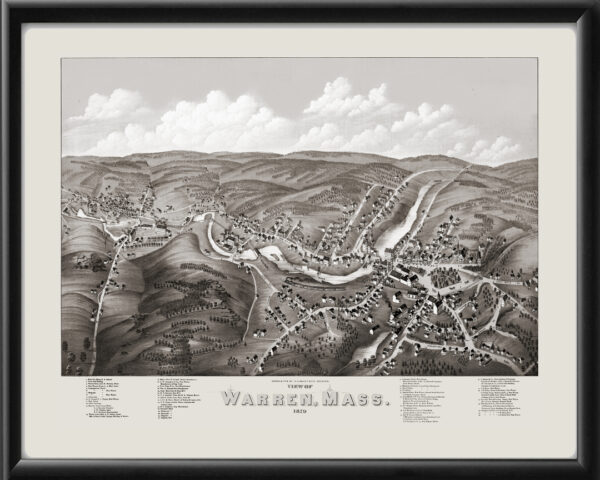 Warren MA 1879 OH BaileyTm Bird's Eye View Map