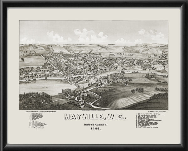 Mayville WI 1885 Henry Wellge TM Bird's Eye View Map