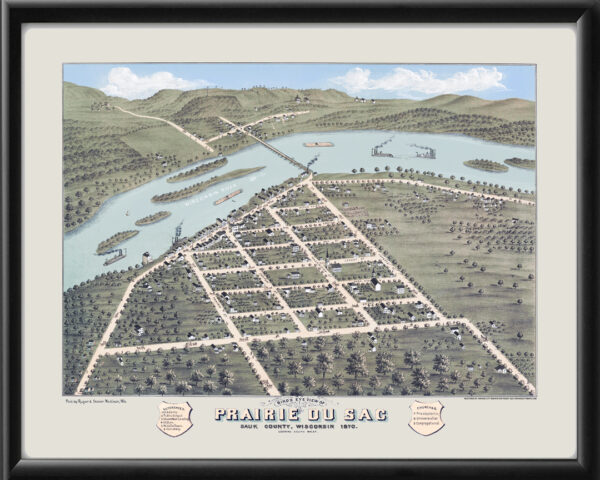 Prairie du Sac WI 1870 Albert Ruger TM Bird's Eye View Map