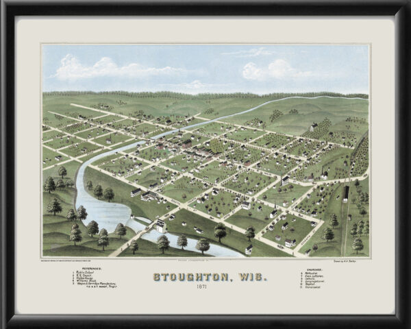 Stoughton WI 1871 HHBaileyTM Bird's Eye View Map