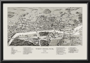 West Bend WI 1892 C.J.Pauli TM Bird's Eye View Map