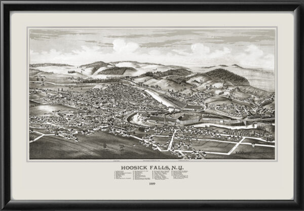 Hoosick Falls NY 1889 Lucien R. Burleigh TM Bird's Eye View Map