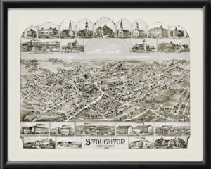 Stoughton, Massachusetts 1890 OHBailey TM Bird's Eye View Map