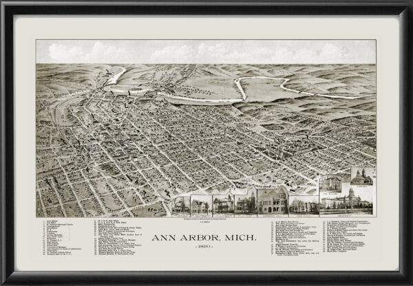 Ann Arbor MI 1890 CJPauli TM Bird's Eye View Map
