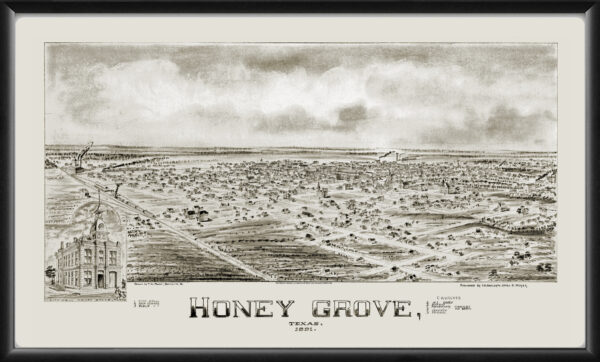 Honey Grove TX 1891 TMFowlerTM Birds Eye View Map
