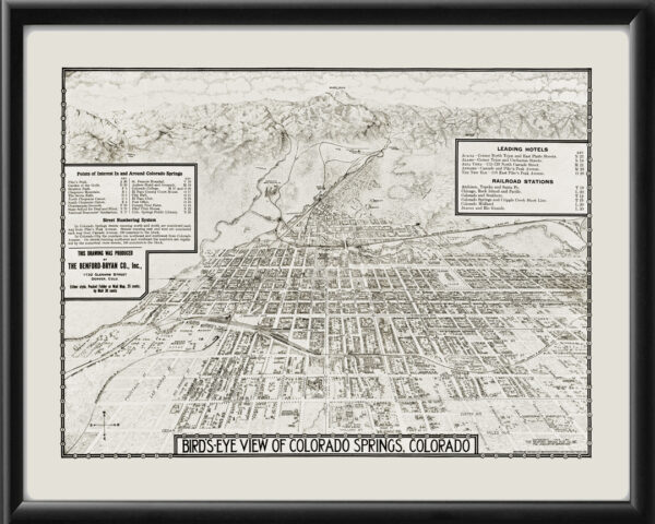 Colorado Springs CO 1909 Benford-Bryan Co TM Bird's Eye View Map