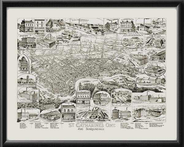 St. Catharines Ontario -1890 Sabiston Lith. & Pub Tm Bird's Eye View Map