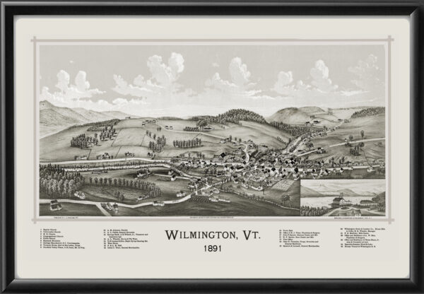 Wilmington VT 1891 Lucien R. Burleigh TM Birds Eye View Map