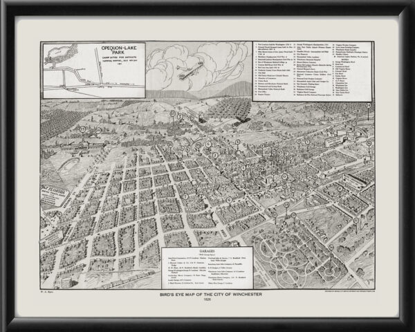 Winchester VA 1926 W.A. RyanTM Birds Eye View Map