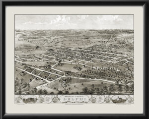 Delphi IN 1868 Alber Ruger TM Bird's Eye View Map