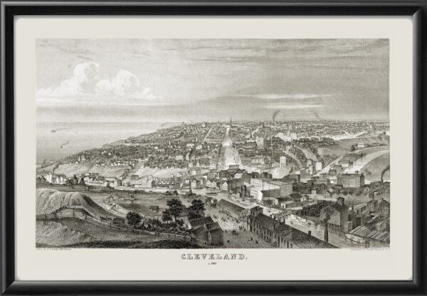 Cleveland OH 1850 Birds Eye View Map