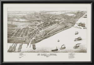 Au Sable & Oscoda MI 1880 Herman BrosiuskTM Birdseye View Map
