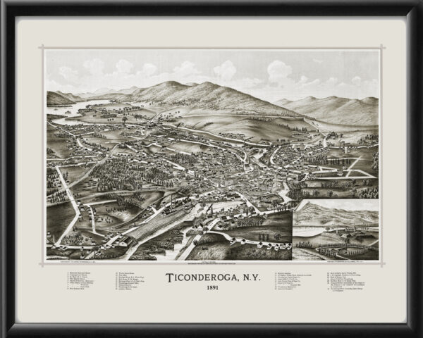 Ticonderoga NY 1891 LRBurleigh kTM Bird's Eye View Map