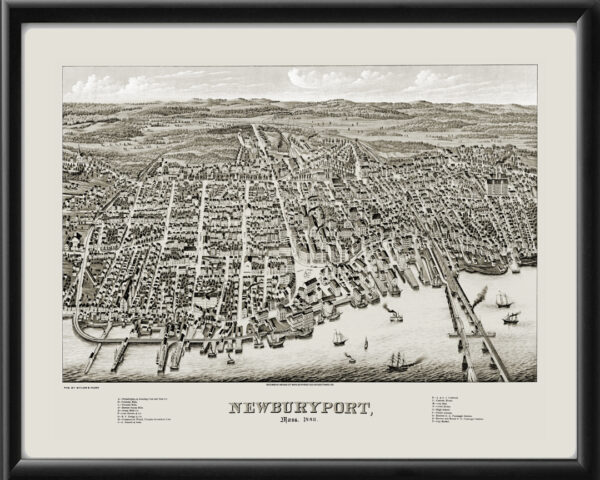 Newburyport MA 1880 E.H. Bigelow Tm Bird's Eye View Map
