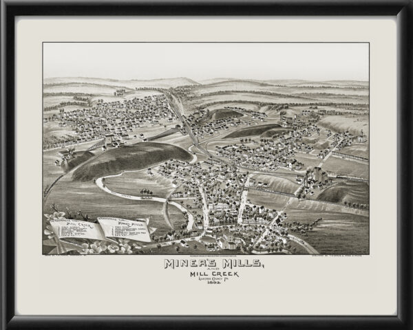 Miner's Mills and Mill Creek PA 1892TMFowler TM Birds Eye View Map