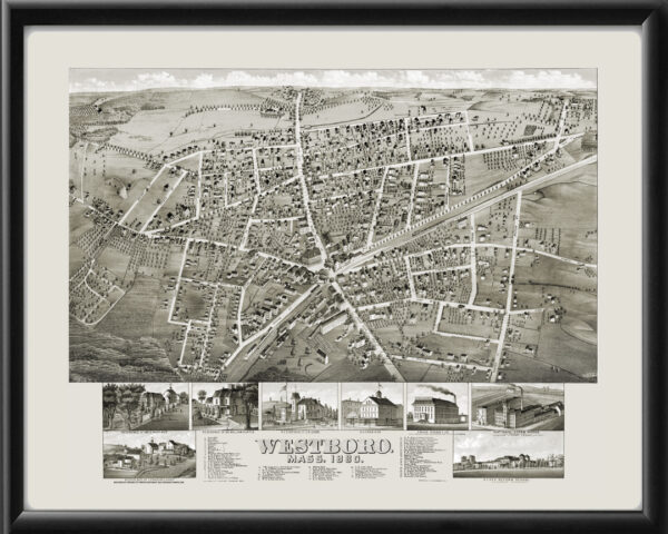Westboro MA 1880 E.H. Bigelow TM Bird's Eye View Map