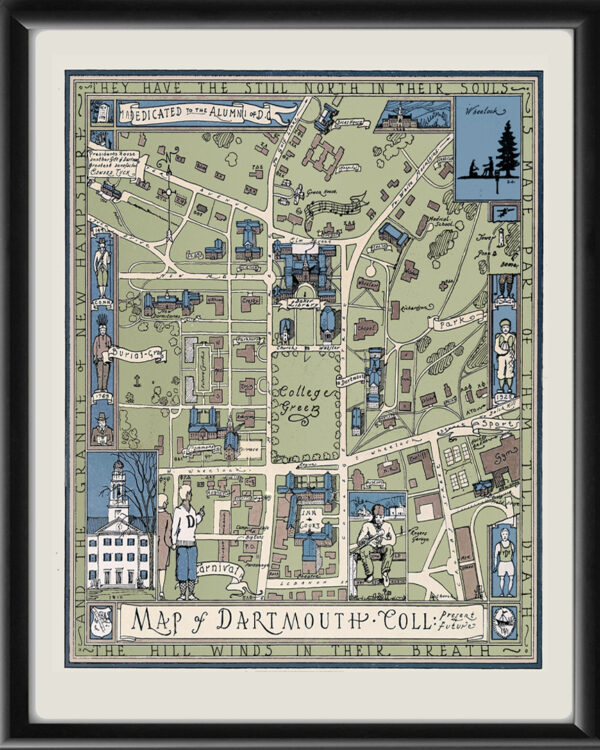 Dartmouth College Hanover NH 1928 Birds Eye View Map