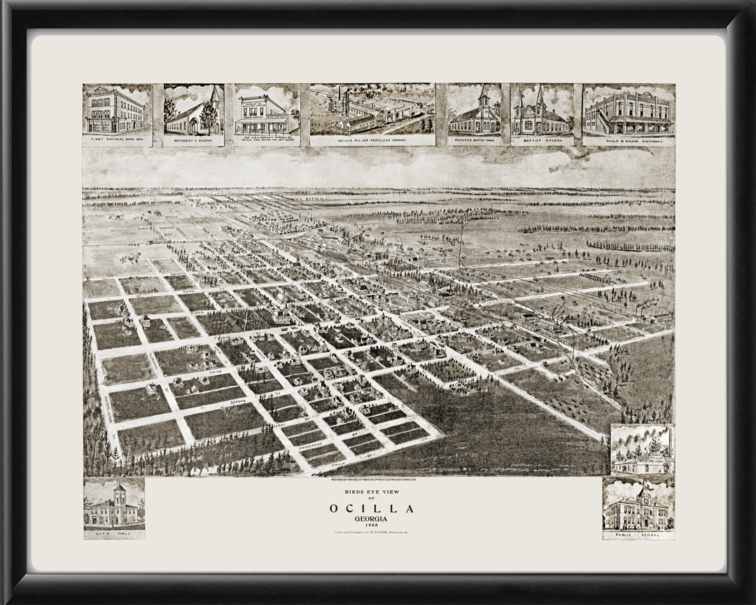 Ocilla GA 1908 - Vintage City Maps, Restored City Maps