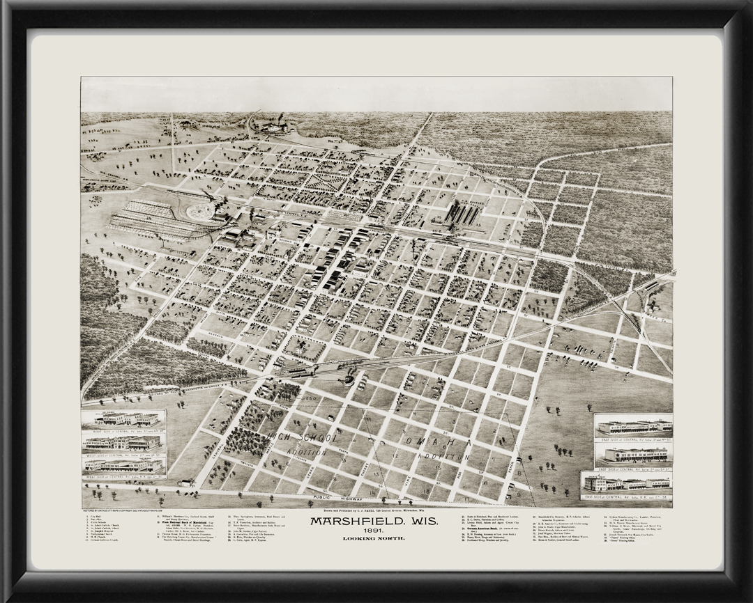 Marshfield WI 1889 Vintage City Maps