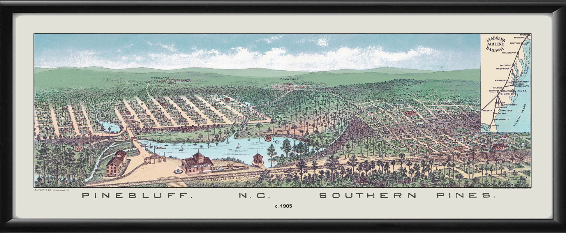 Pinebluff & Southern Pines NC 1905 Vintage City Maps