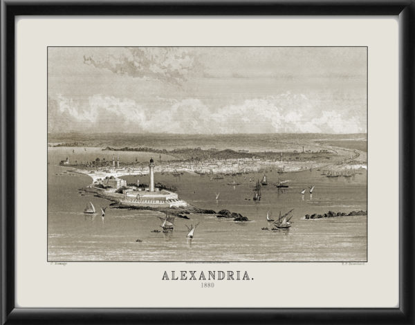 Alexandria Egypt 1880 (Black & White) Vintage Map