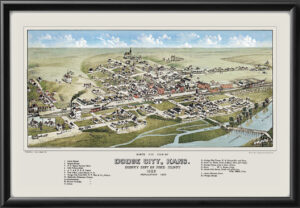 Dodge City KS 1882 Color JJ Stoner TM Birds Eye View Map