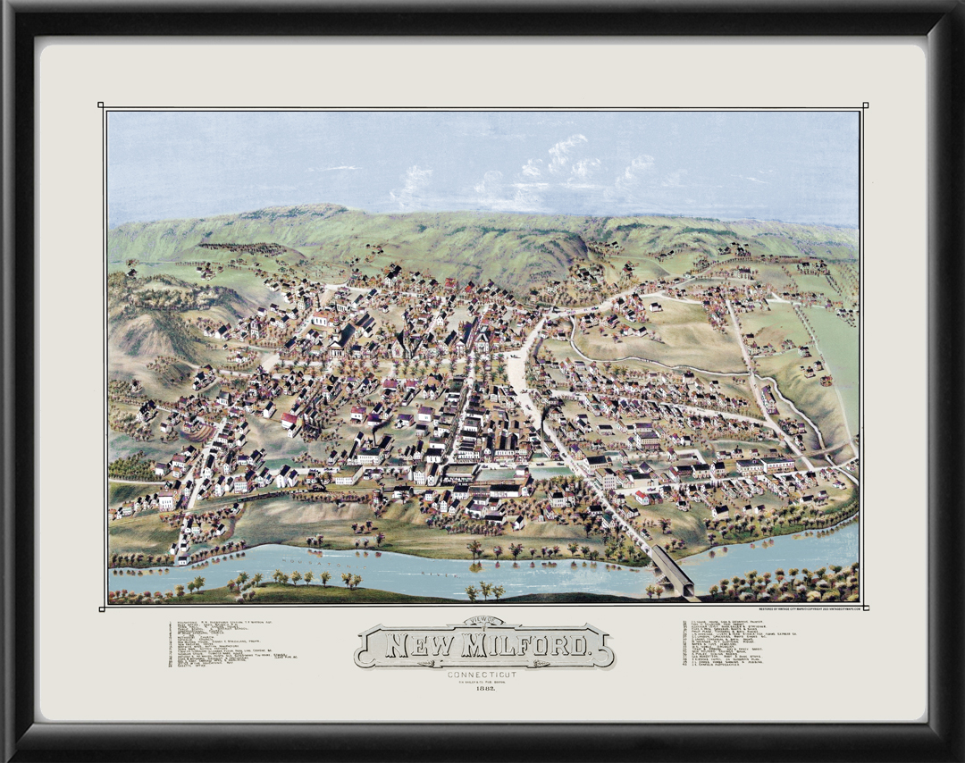 New Milford CT 1882 (Color) Vintage City Maps