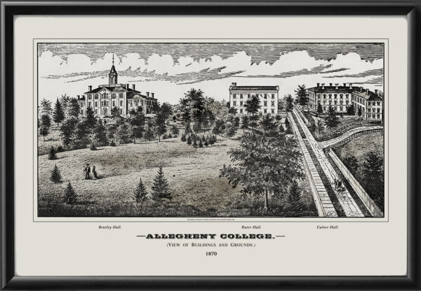 Allegheny College -, Meadville PA 1870 TM Birds Eye View Map