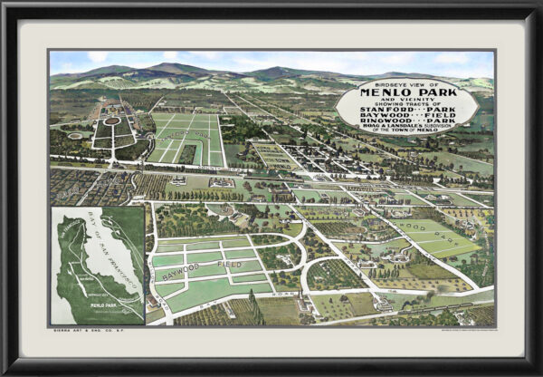 Menlo Park CA 1900 TM Bird's Eye View Map