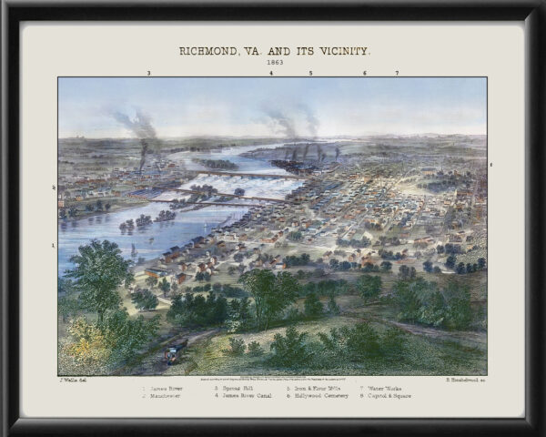 Richmond VA 1863 Color J. Wells & Robert Hinshelwood TM Birds Eye View Map