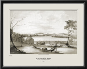 View of Springfield MA on the Connecticut River 1819 Alvan Fisher TM Birdseye View Map