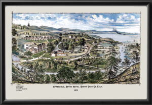 Aptos CA 1879 Claus Sprekels Ranch and Hotel Color TM Birds Eye View Map