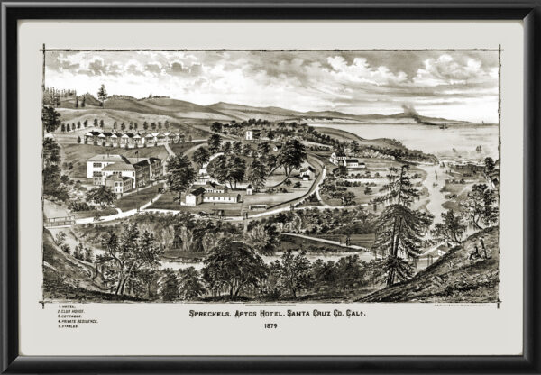 Aptos CA 1879 Claus Sprekels Ranch and Hotel TM Birds Eye View Map