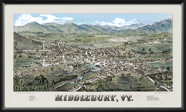 Middlebury VT 1886 L.R Color TM Birds Eye View Map