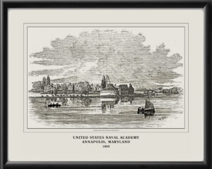 US Naval Academy, Annapolis, Maryland 1853, a wood engraving after a drawing by William Rickarby Miller TM