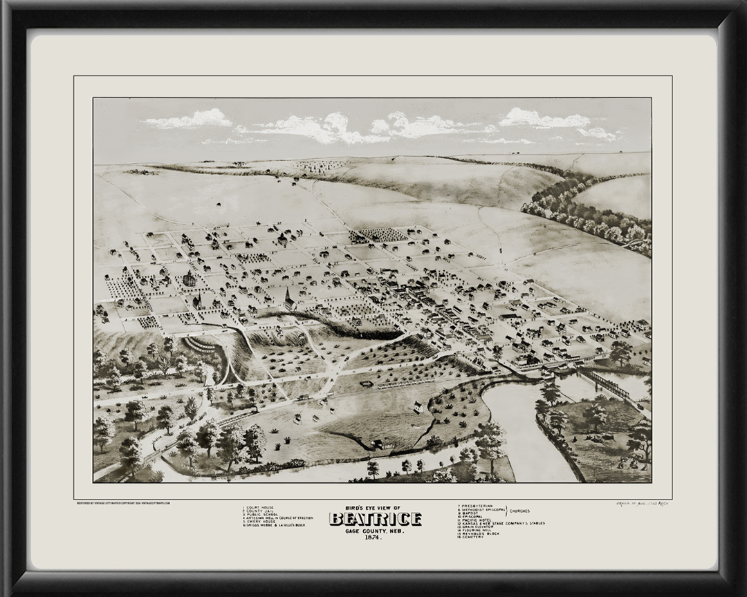 Beatrice NE 1874 Restored Map Vintage City Maps