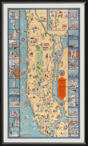 New York City NY - Manhattan 1933 Birds Eye View Map