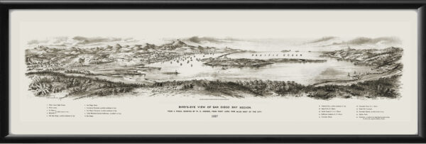 San Diego Bay Region 1887 W.O. Andrew Birds Eye View Map