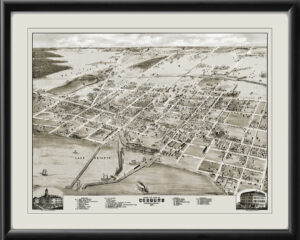Cobourg, Ontario Canada, 1874 Birds Eye View Map