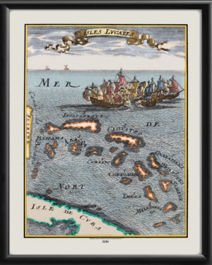 Isles Lucayes - The Bahamas 1686 Birds Eye View Map