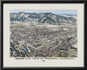 Pasadena CA 1890 Birds Eye View Map