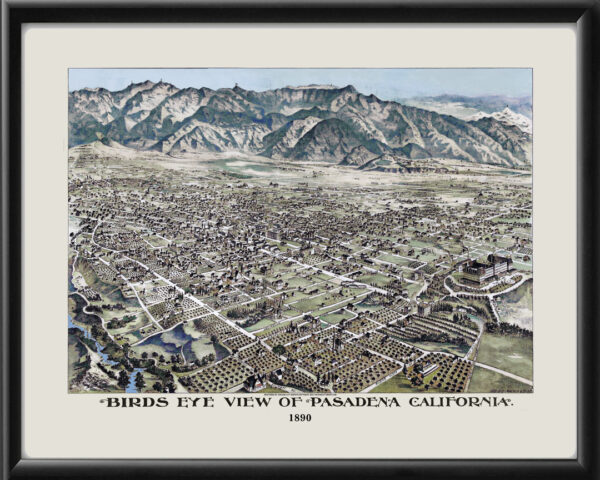 Pasadena CA 1890 Birds Eye View Map