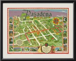 Pasadena CA 1833 Birds Eye View Map