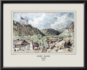 Fort Davis TX 1853 - Restored Bird's Eye View (Color) Birds Eye View Map