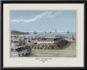 Fort Marquette, Lake Superior, MI 1858 Birds Eye View Map