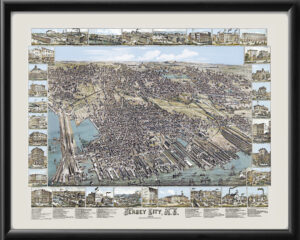 Jersey City NJ 1883 Birds Eye View Map